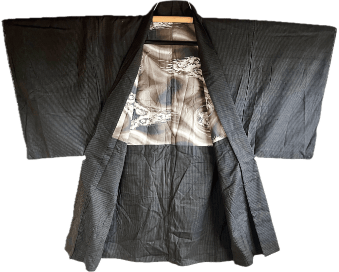 Antique Haori  homme soie marron - Dragon divin