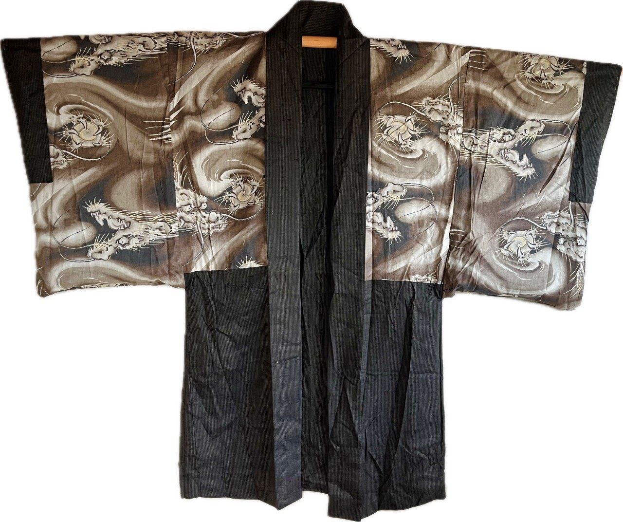 Antique Haori  homme soie marron - Dragon divin