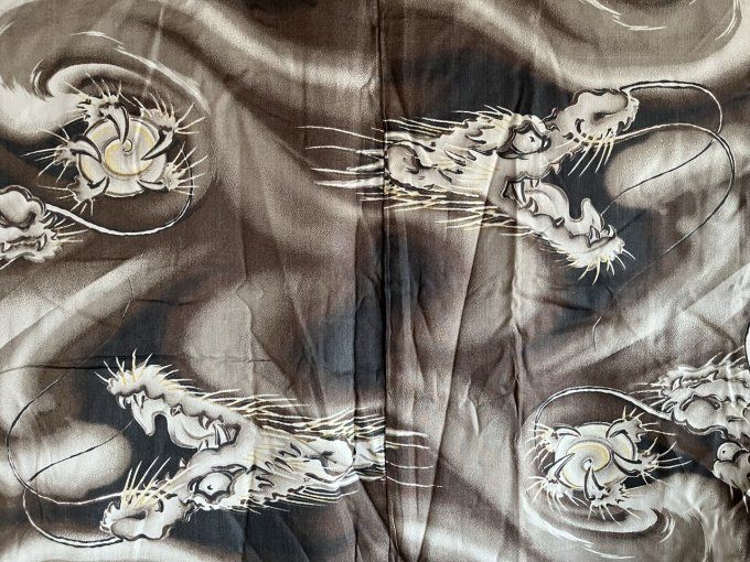 Antique Haori  homme soie marron - Dragon divin