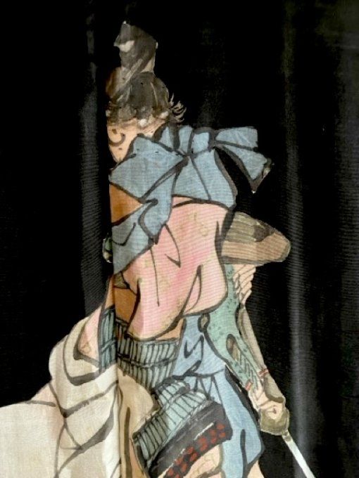 Antique Haori homme soie noire Kamon Kenkatabami SEPPUKU