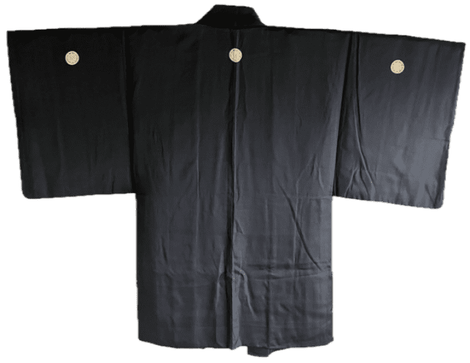 Antique Haori homme soie noire Kamon Kenkatabami SEPPUKU
