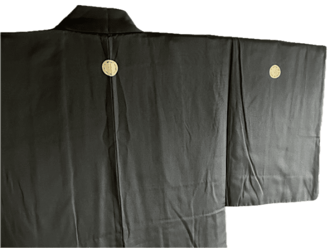 Antique Haori homme soie noire Kamon Kenkatabami SEPPUKU