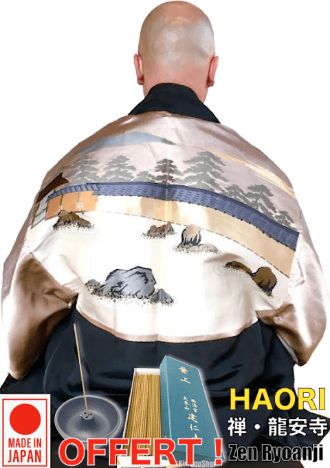 Luxe rare antique Haori Zen Ryoanji Kyoto homme + Set encens japonais Zen offert!