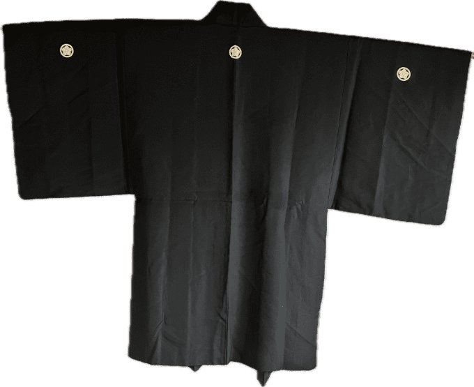 Antique haori japonais homme soie noire Kikkyo Montsuki Kyomizudera Kyoto