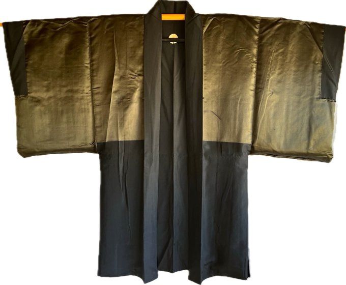 Antique Haori Japonais Homme Soie Noire Sagarifuji Montsuki - Cascade au Mont Fuji