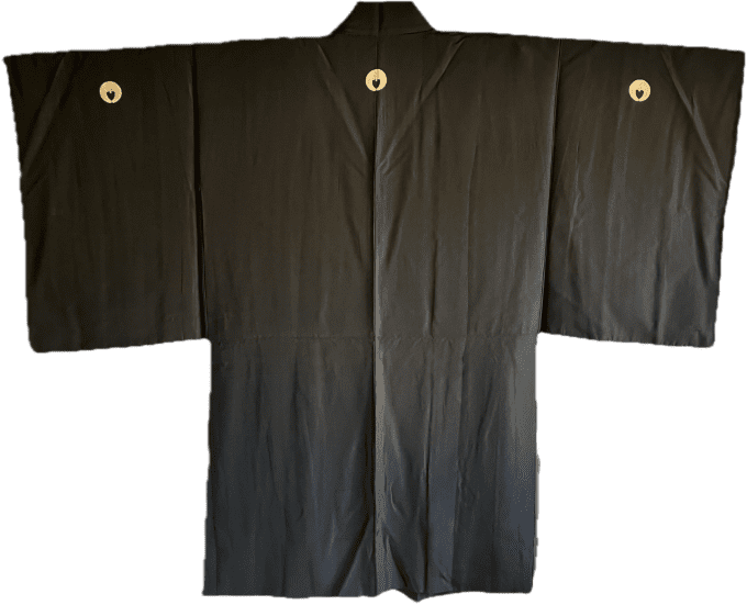 Antique Haori Japonais Homme Soie Noire Sagarifuji Montsuki - Cascade au Mont Fuji