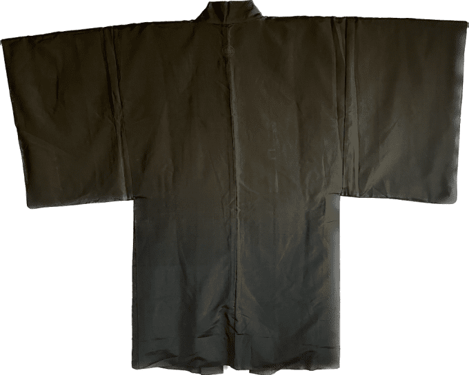 Antique Haori japonais samourai soie noire Mokkou Montsuki Yama no Bushi homme