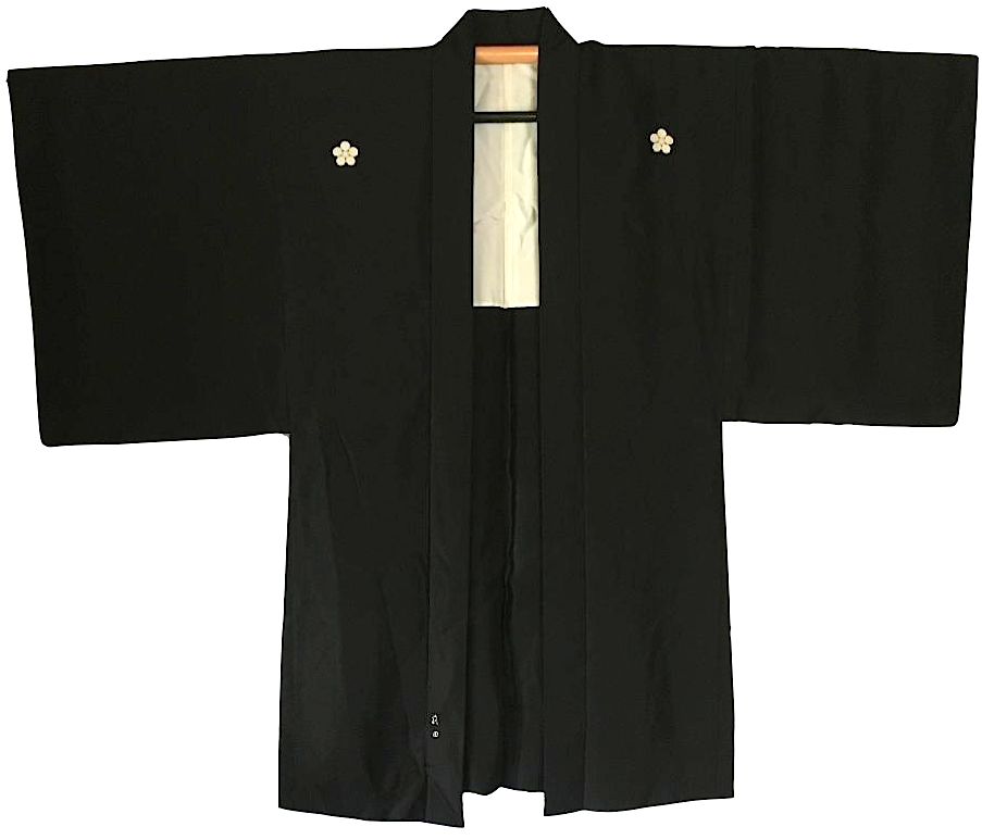 Antique haori japonais soie noire  Maruni Umebachi Montsuki homme Made in Japan