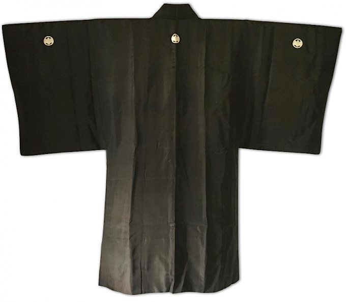 Antique haori japonais soie noire d'été Maruni Kiri Montsuki homme Made in Japan