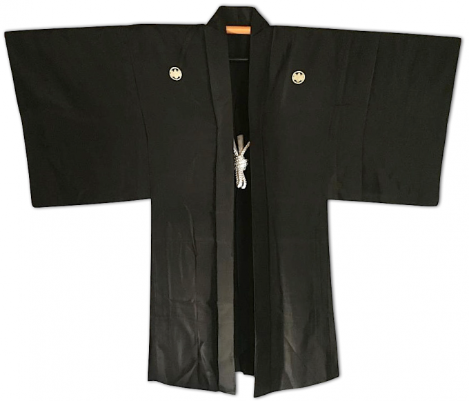 Antique haori japonais soie noire d'été Maruni Kiri Montsuki homme Made in Japan