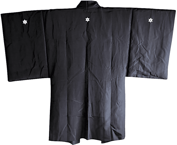 Antique Haori japonais soie noire Montsuki Pecheur japonais homme