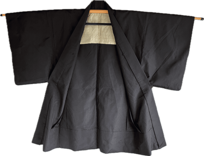 Antique Haori Japonais Traditionnel Homme en Soie Sauvage – Marron/Nuit