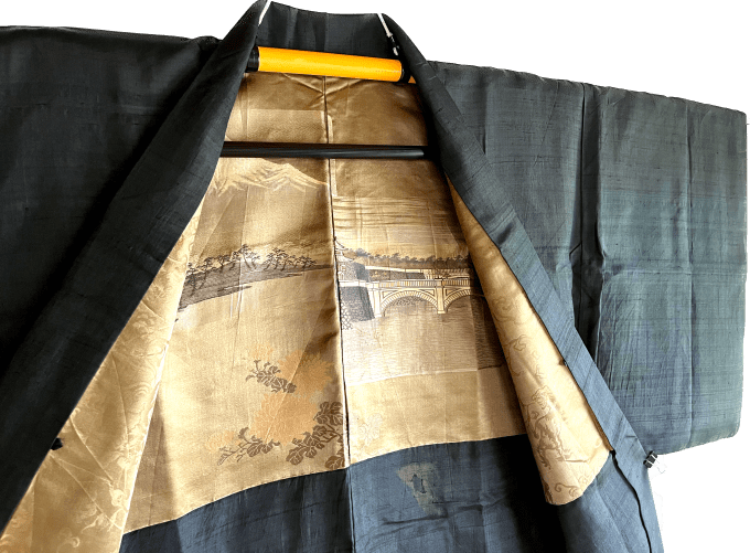 Antique Haori Montsuki homme - FujiSan & Pont japonais O Bashi