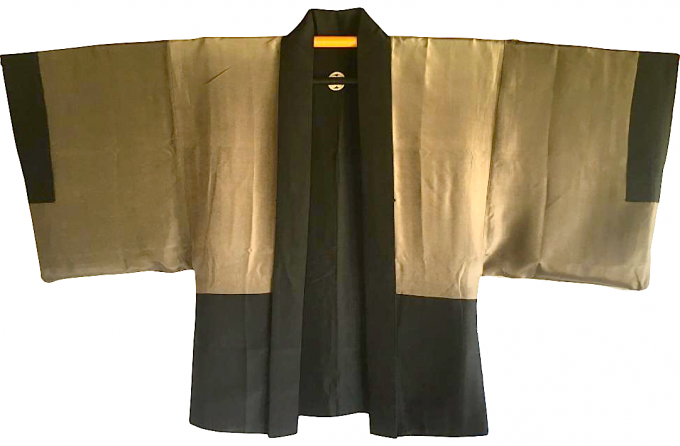 Luxe Antique veste kimono Haori samourai soie noire Takanohane Montsuki Chanoyu