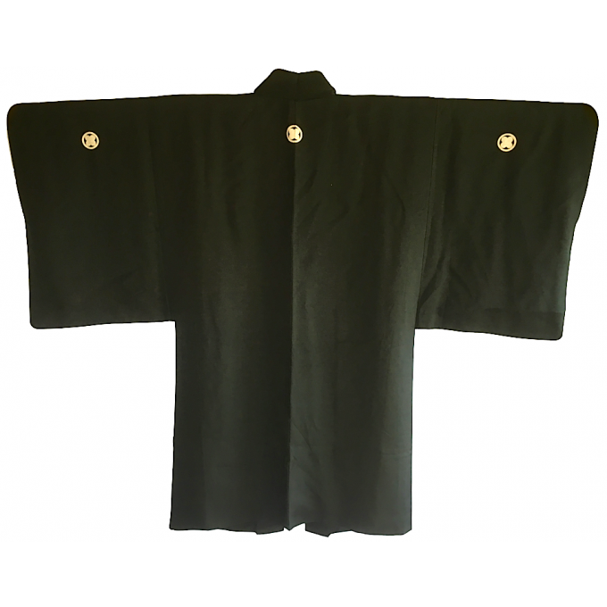  Antique Haori samourai Ikusa "Erabareru Mono No Musha" TakanoHane Montsuki soie noire homme