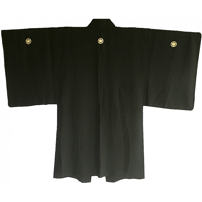 Antique veste kimono Haori Nô no Mai Kodomo Samourai Montsuki soie noire homme "Made in Japan" 