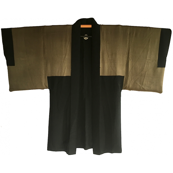 Antique veste kimono Haori Nô no Mai Kodomo Samourai Montsuki soie noire homme "Made in Japan" 