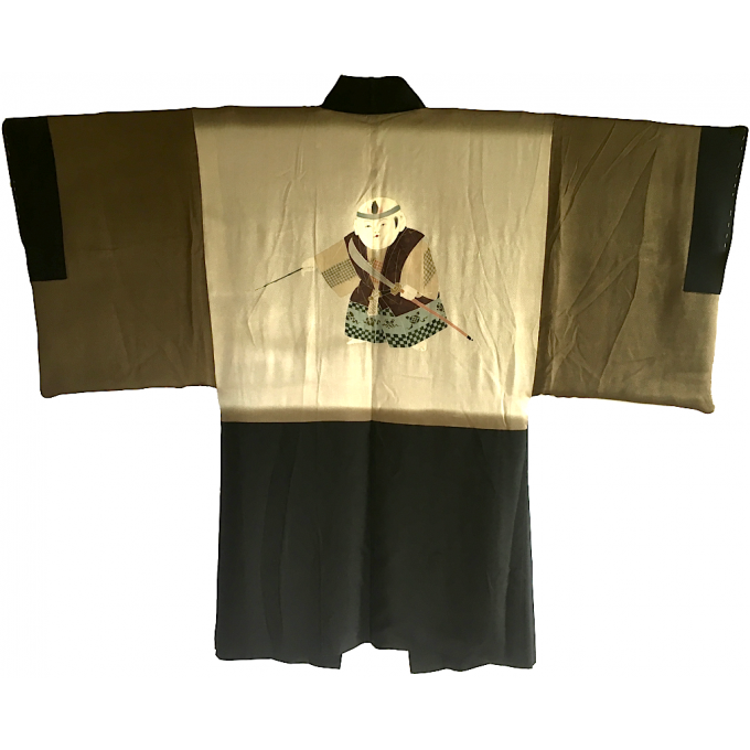 Antique veste kimono Haori Nô no Mai Kodomo Samourai Montsuki soie noire homme "Made in Japan" 