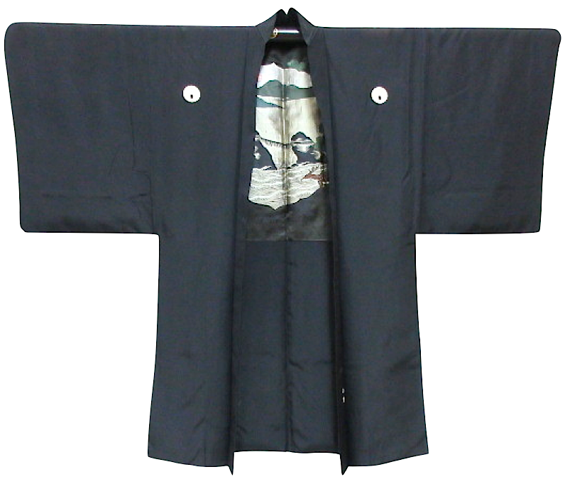  Antique Haori samourai Meoto iwa Ise Maruni Dakimyoga montsuki soie noire homme "Made in Japan" 