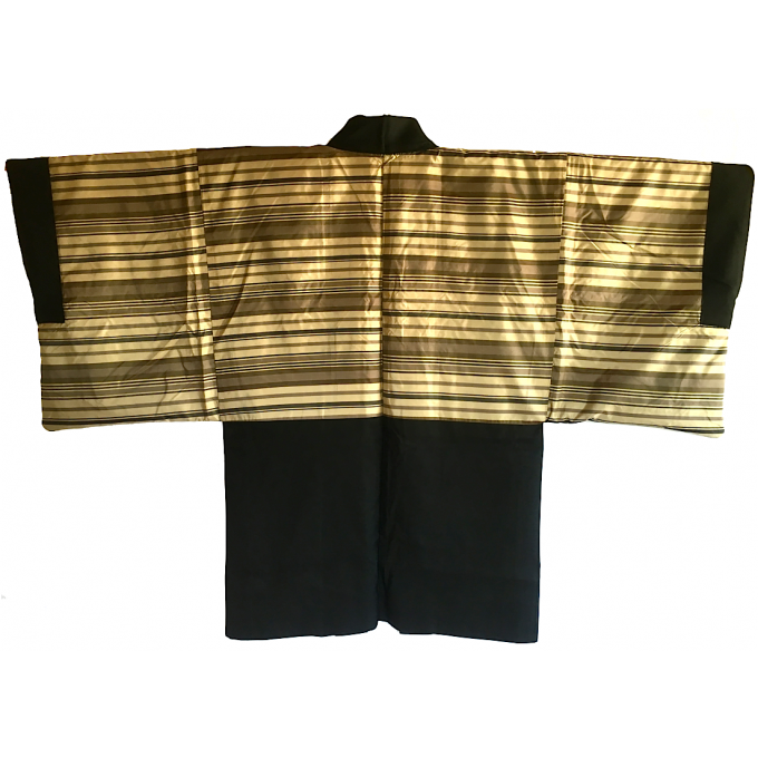 Antique haori samourai Shima Maru ni Yotsume Hishi soie noire homme "Made in Japan" 