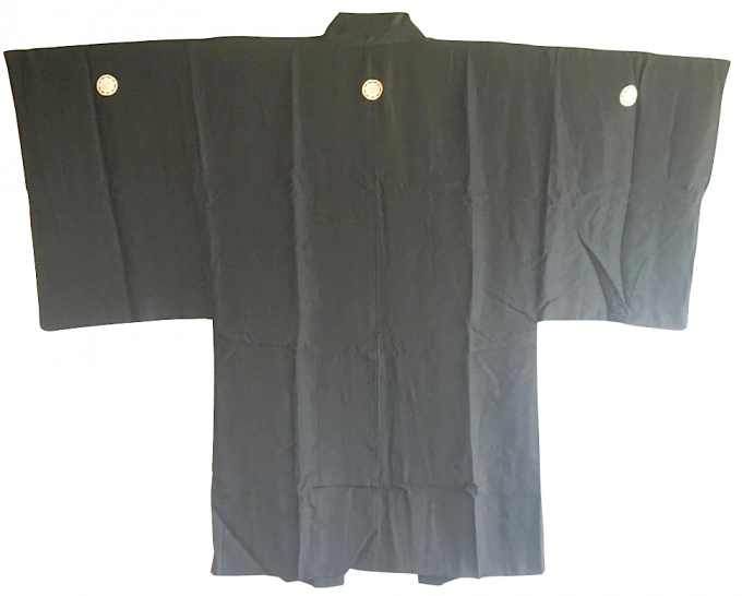 Antique Veste kimono Haori Samourai soie noire Kenkatabami Montsuki Nihon no Yama Kurashi 