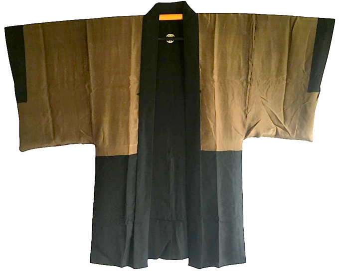 Antique Veste kimono Haori Samourai soie noire Kenkatabami Montsuki Nihon no Yama Kurashi 