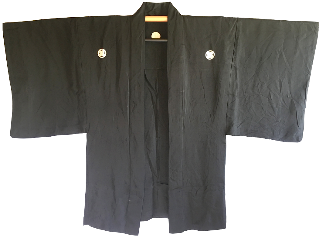 Antique Haori samourai soie noire Takano Hane Montsuki d'été homme "Made in Japan" 