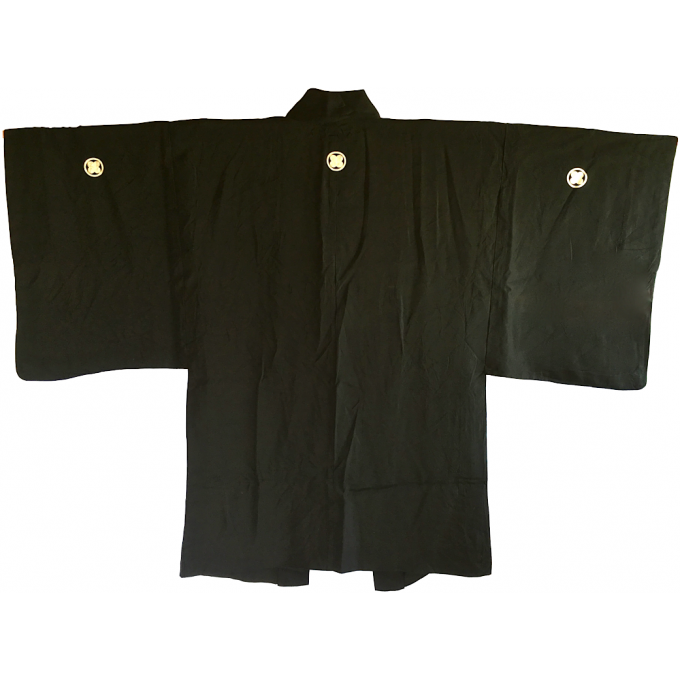 Antique Haori samourai soie noire Takano Hane Montsuki d'été homme "Made in Japan" 