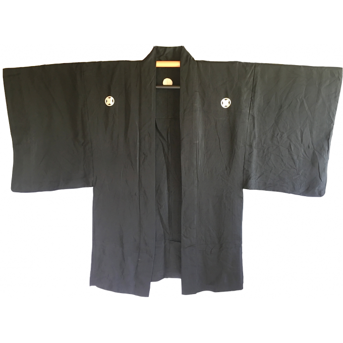 Antique Haori samourai soie noire Takano Hane Montsuki d'été homme "Made in Japan" 