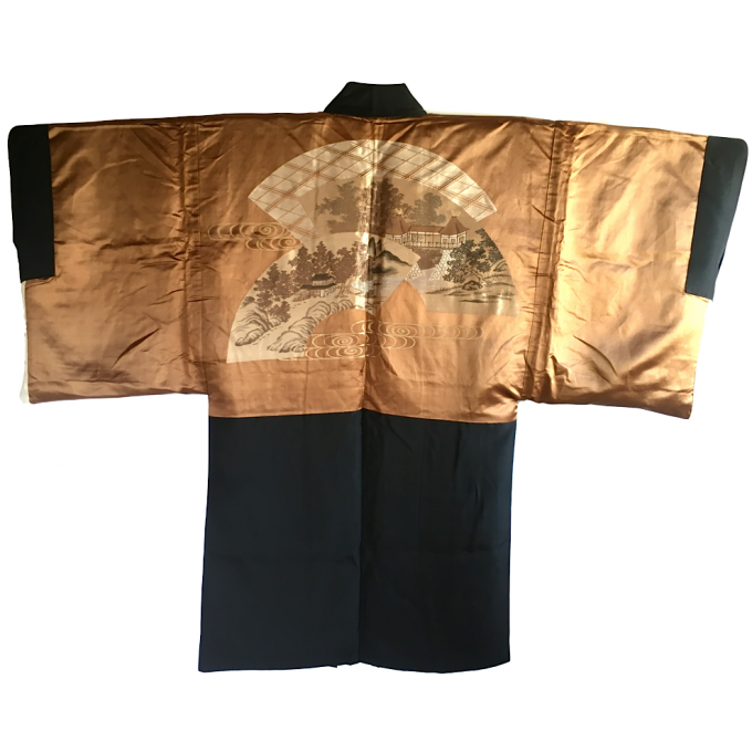 Antique Haori Samourai soie noire Yama no O Tera Takano Hane Montsuki homme