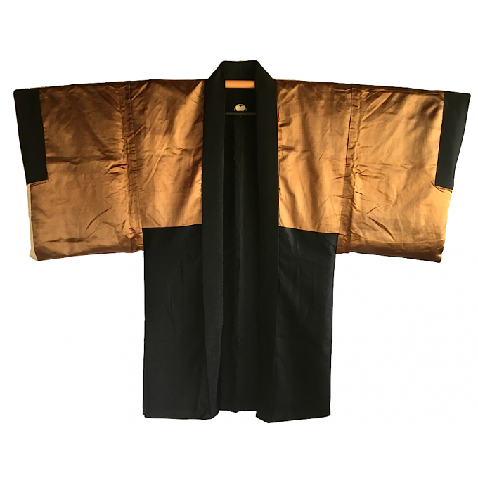 Antique Haori Samourai soie noire Yama no O Tera Takano Hane Montsuki homme