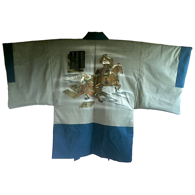 Antique Haori samourai Uesugi Kenshin VS Takeda Shingen laine bleu homme "Made in Japan"  