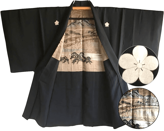 Antique haori samourai Ume Montsuki Sankin Kotai homme  