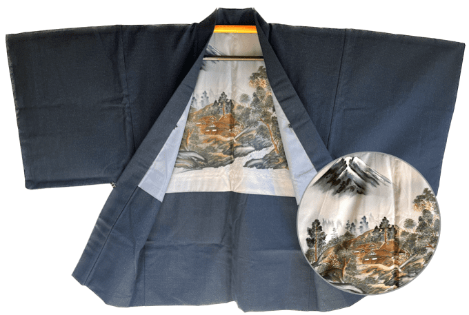 Antique Haori soie bleu indigo Tsumugi Fuji San no Mura homme