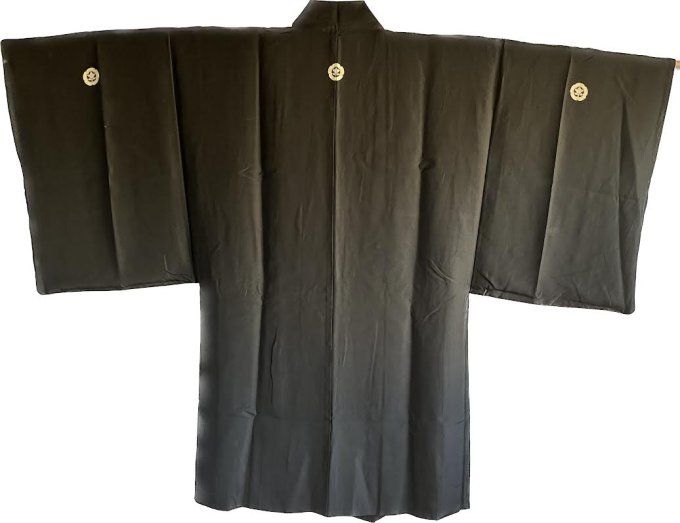 Antique Haori soie noire Maruni Tachibana Montsuki Chashitsu homme