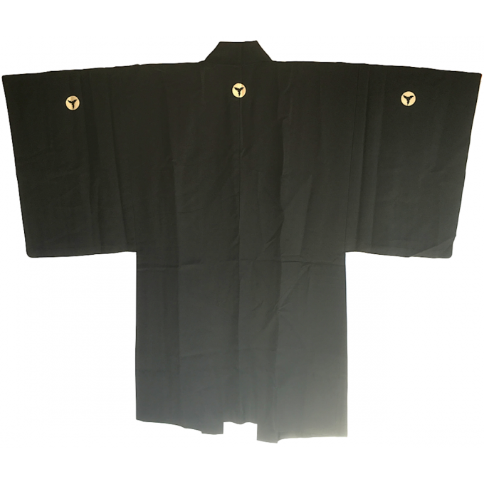 Antique Haori soie noire Mitsu Oi Myoga Montsuki homme "Made in Japan"