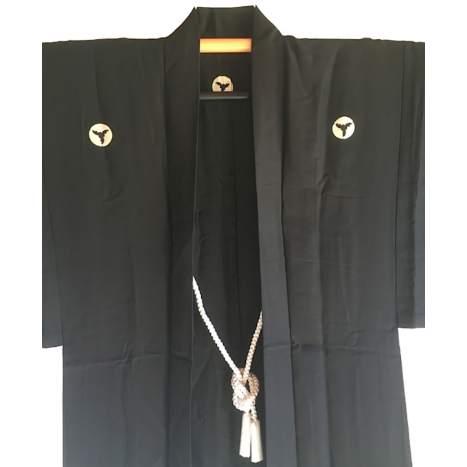 Antique Haori soie noire Mitsu Oi Myoga Montsuki homme "Made in Japan"