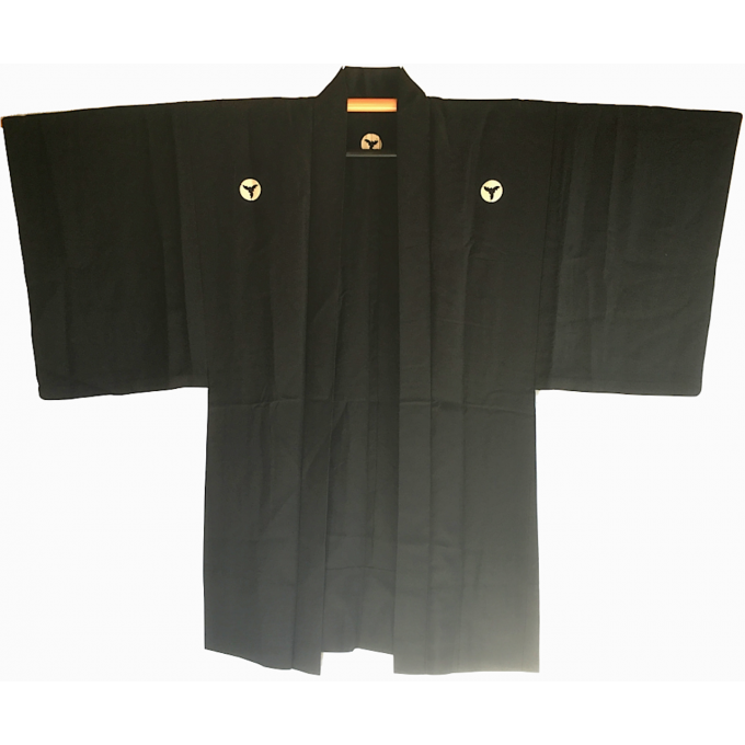 Antique Haori soie noire Mitsu Oi Myoga Montsuki homme "Made in Japan"