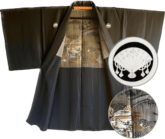 Antique Haori  Sensu Montsuki Arashiyama No Koyo Kyoto homme  