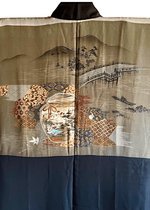 Antique Haori  Sensu Montsuki Arashiyama No Koyo Kyoto homme  
