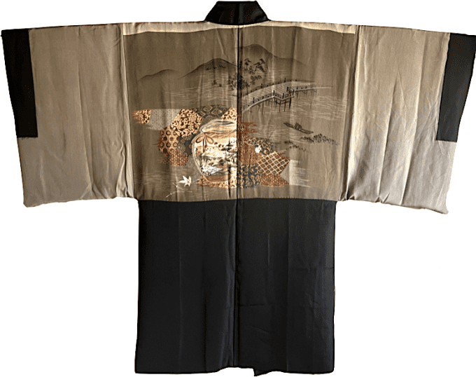 Antique Haori  Sensu Montsuki Arashiyama No Koyo Kyoto homme  