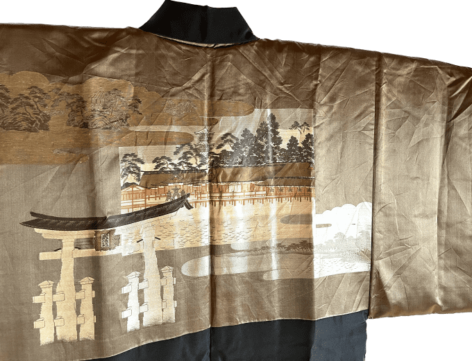 Luxe Antique Haori  japonais soie noire TakanoHane Montsuki Torii Miyajima homme 