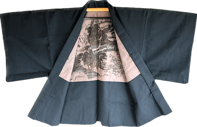 Antique Haori Tsumugi soie bleu indigo Yama no Mura Kurashi homme 