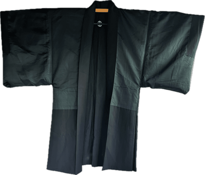 Haori japonais homme antique  soie noire Mokkou Montsuki Dragon VS Tigre