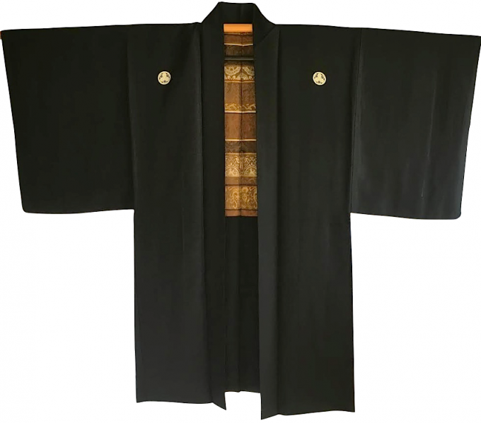 Luxe Antique kimono Haori soie noire MitsuKashiwa Montsuki Nihon no Koshitsu Gara homme 