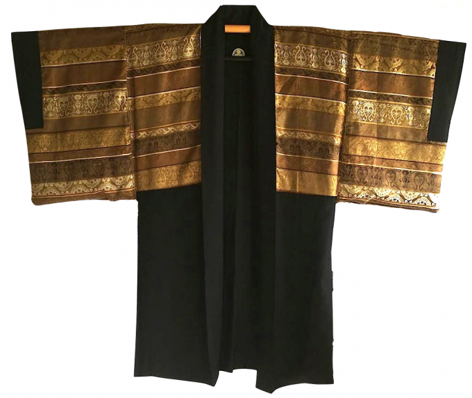 Luxe Antique kimono Haori soie noire MitsuKashiwa Montsuki Nihon no Koshitsu Gara homme 