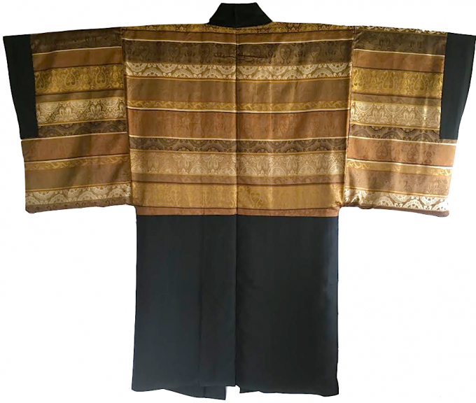 Luxe Antique kimono Haori soie noire MitsuKashiwa Montsuki Nihon no Koshitsu Gara homme 