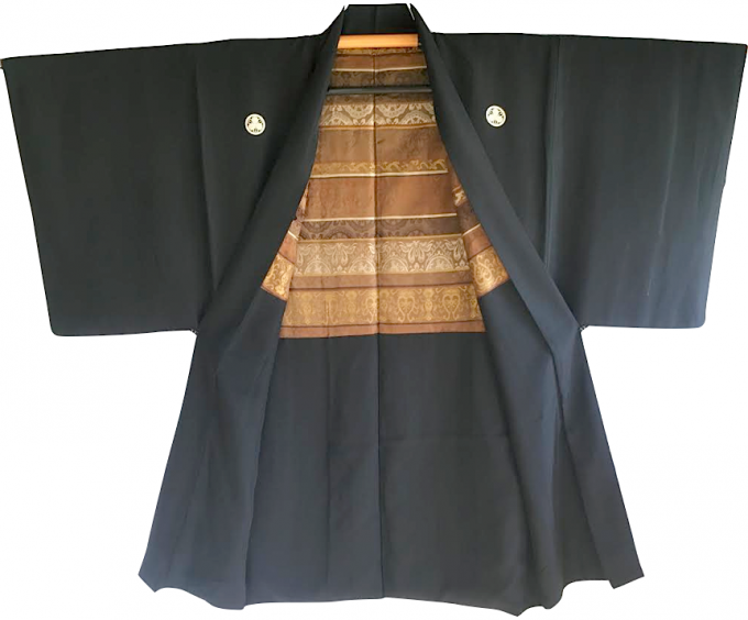 Luxe Antique kimono Haori soie noire MitsuKashiwa Montsuki Nihon no Koshitsu Gara homme 