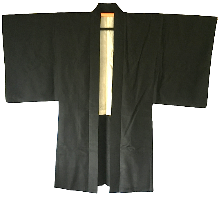 Antique Kimono Haori samourai soie noire Mitsu Kashiwa Montsuki homme "Made in Japan" 
