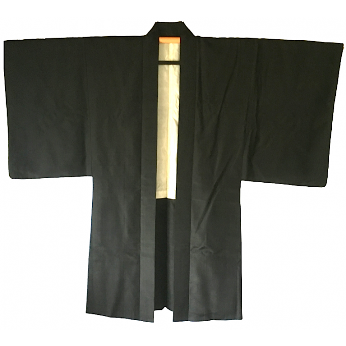 Antique Kimono Haori samourai soie noire Mitsu Kashiwa Montsuki homme "Made in Japan" 